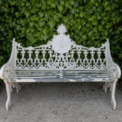 Pamono White Garden Bench in Cast Iron><noscript><img width=