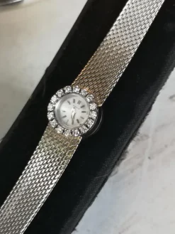 Outlet Pamono White Gold and Diamonds Women Wrist Watch by Gubelin, Made in Swiss, 1950s