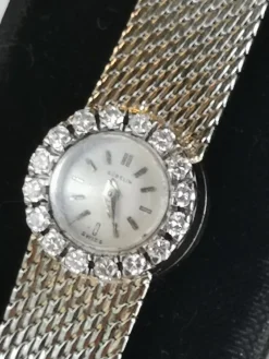 Outlet Pamono White Gold and Diamonds Women Wrist Watch by Gubelin, Made in Swiss, 1950s