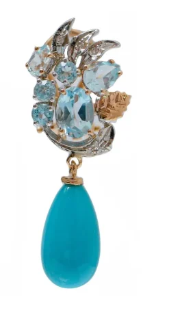 Pamono White Gold and Rose Gold Earrings with Turquoise, Topazs and Diamonds, Set of 2> Earrings