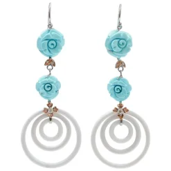 Pamono White Gold and Rose Gold Earrings with Turquoise, White Agate and Diamonds, Set of 2> Earrings