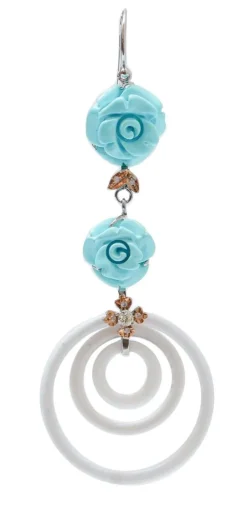 Pamono White Gold and Rose Gold Earrings with Turquoise, White Agate and Diamonds, Set of 2> Earrings