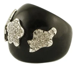 Online Pamono White Gold Band Fashion Ring with Ebony and Diamonds
