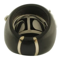 Online Pamono White Gold Band Fashion Ring with Ebony and Diamonds