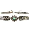 Best Pamono White Gold Bracelet with Herringbone-Shaped Links, Central Rosette with Emerald and Brilliant-Cut Diamonds