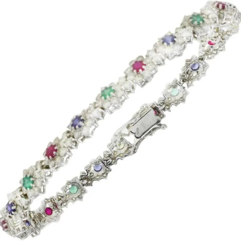 Online Pamono White Gold Bracelet with Rubies and Emeralds
