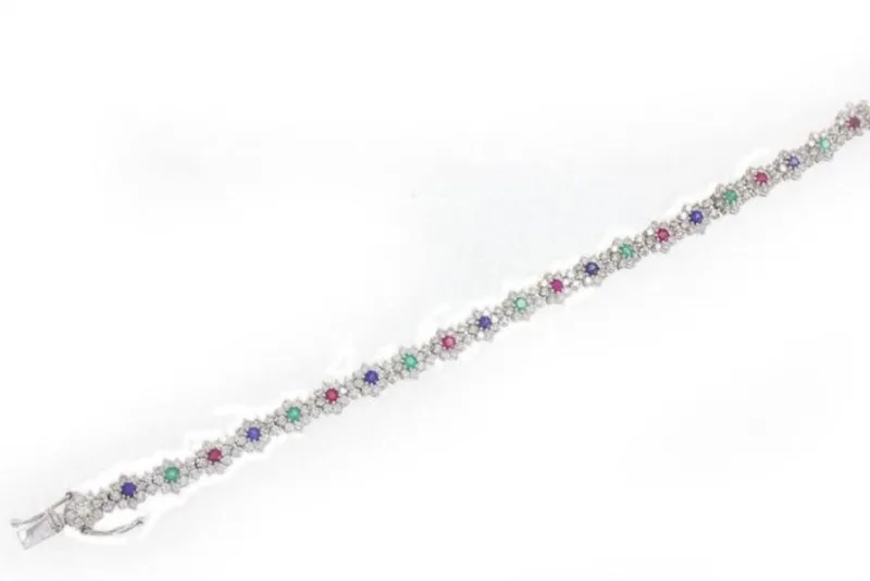 Online Pamono White Gold Bracelet with Rubies and Emeralds
