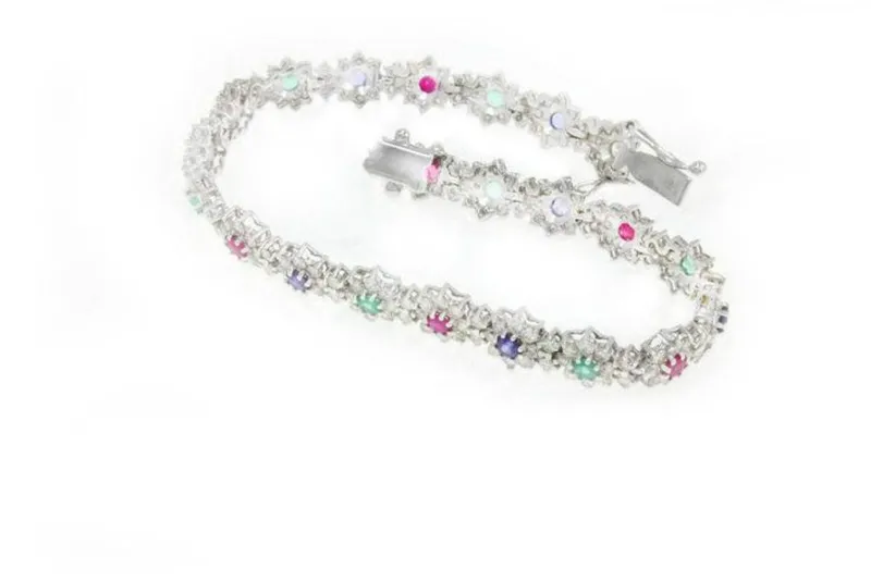 Online Pamono White Gold Bracelet with Rubies and Emeralds