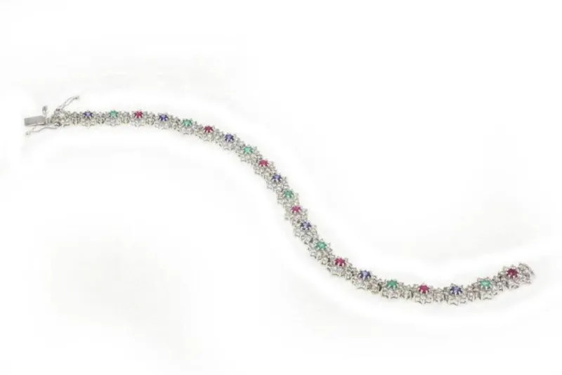 Online Pamono White Gold Bracelet with Rubies and Emeralds