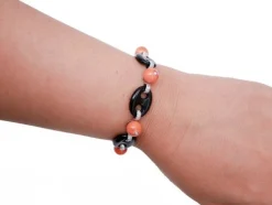 Pamono White Gold Bracelet with Coral and Black Agate> Bracelets