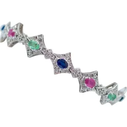 Pamono White Gold Bracelet with Emeralds and Rubies> Bracelets