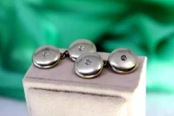 Pamono White Gold Cufflinks with Brilliant-Cut Diamonds, Set of 2> Cufflinks