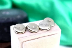 Pamono White Gold Cufflinks with Brilliant-Cut Diamonds, Set of 2><noscript><img width=