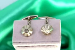 Clearance Pamono White Gold Cufflinks with Pyramid-Shaped Trim and Brilliant-Cut Diamonds, Set of 2