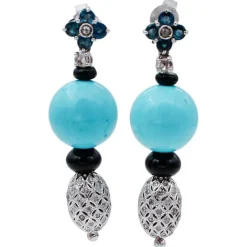 Online Pamono White Gold Dangle Earrings with Diamonds, Sapphires and Onyx, Set of 2