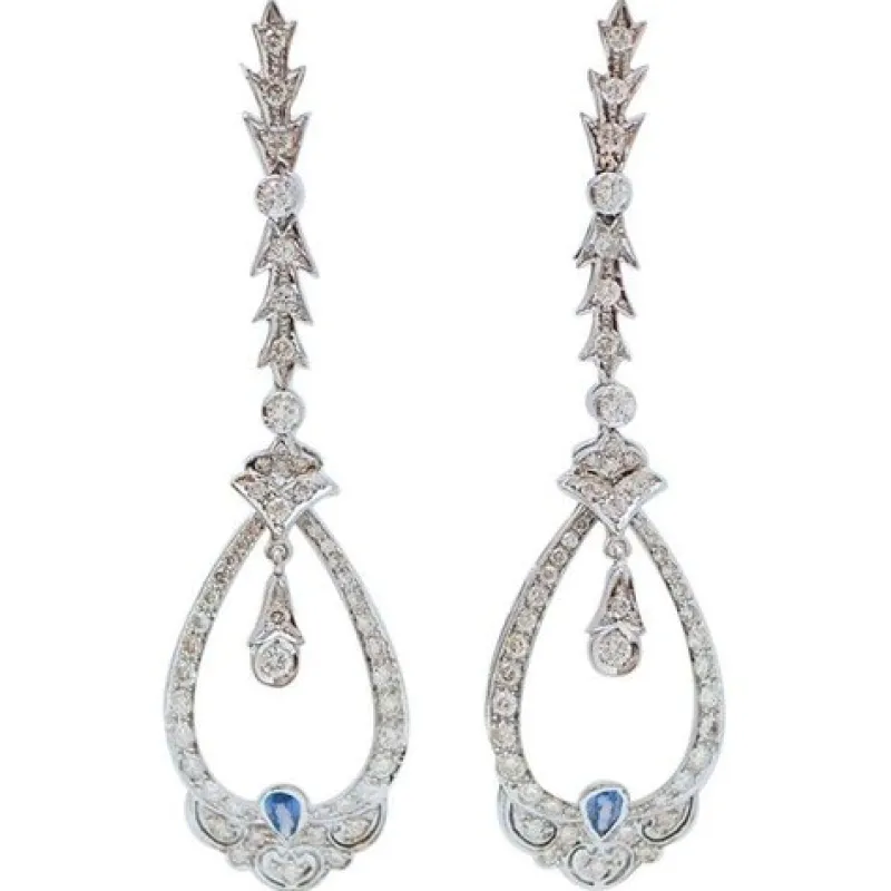 Pamono White Gold Earrings with Rock Crystal, Diamonds and Sapphires, Set of 2> Earrings