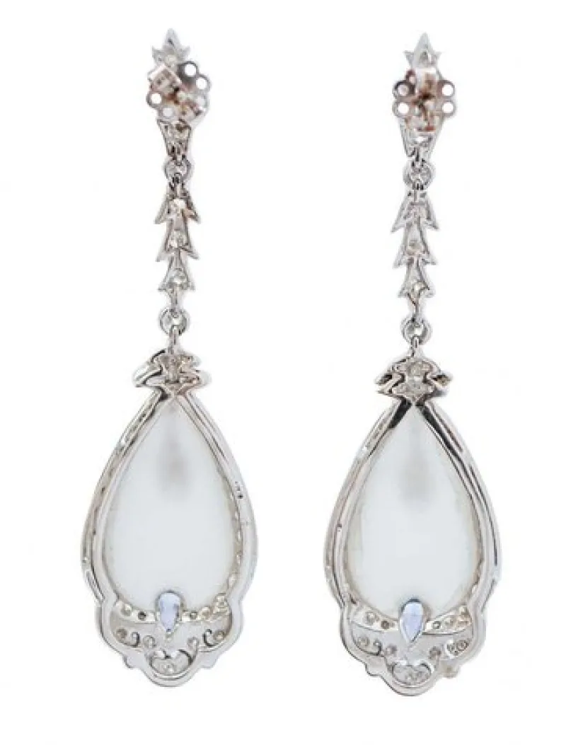 Pamono White Gold Earrings with Rock Crystal, Diamonds and Sapphires, Set of 2> Earrings