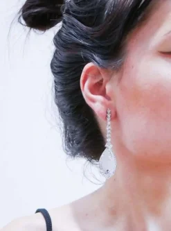 Pamono White Gold Earrings with Rock Crystal, Diamonds and Sapphires, Set of 2><noscript><img width=