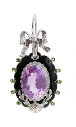 Pamono White Gold Earrings with Amethysts, Tsavorite, Diamonds and Enamel, Set of 2> Earrings