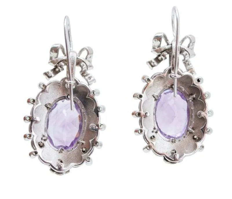 Pamono White Gold Earrings with Amethysts, Tsavorite, Diamonds and Enamel, Set of 2> Earrings