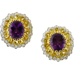Pamono White Gold Earrings with Diamonds, Yellow Topazes and Amethysts, Set of 2> Earrings