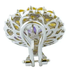 Pamono White Gold Earrings with Diamonds, Yellow Topazes and Amethysts, Set of 2><noscript><img width=