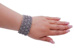 Pamono White Gold Flower Themed Bracelet with White Diamonds and Rubies><noscript><img width=