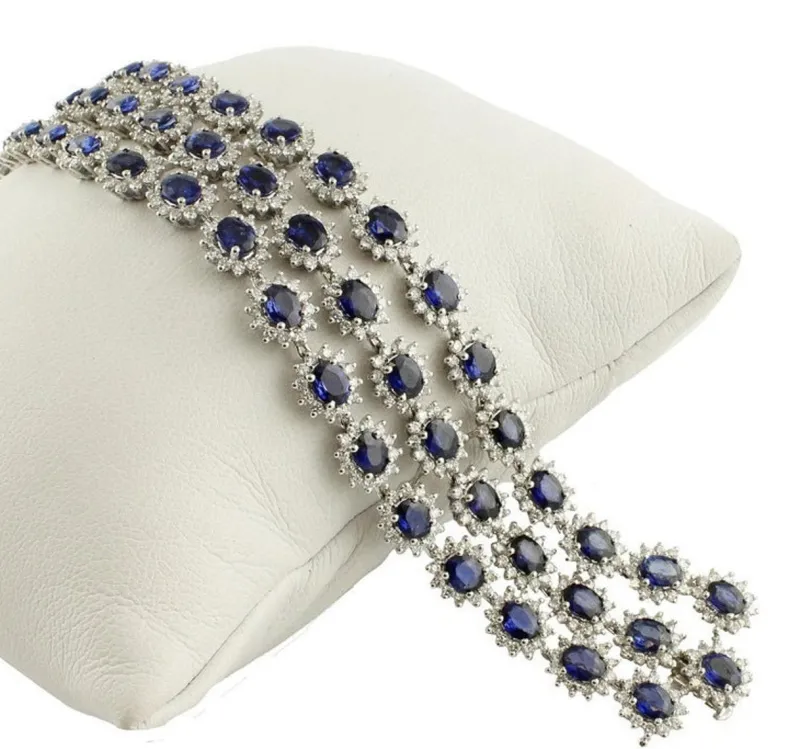Discount Pamono White Gold Link Bracelet with Blue Sapphires and White Diamonds