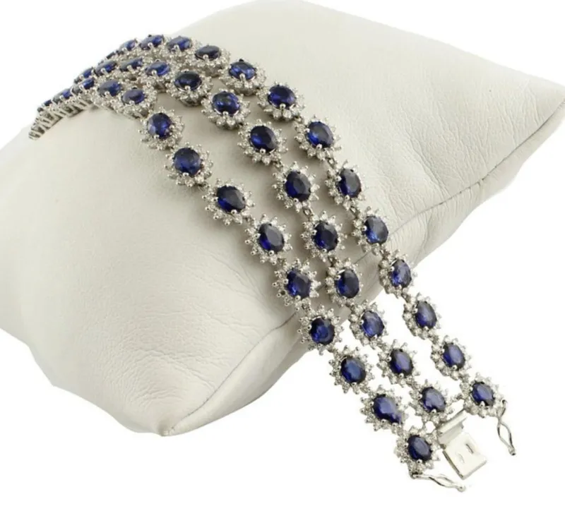 Discount Pamono White Gold Link Bracelet with Blue Sapphires and White Diamonds