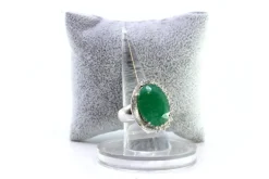 Pamono White Gold Ring with Oval Brilliant-Cut Diamonds and Emerald> Rings