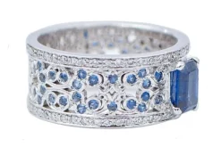 Pamono White Gold Ring with Sapphires and Diamonds> Rings
