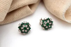 Pamono White Gold Shower-Shaped Earrings with Brilliant-Cut Diamonds, Set of 2> Earrings