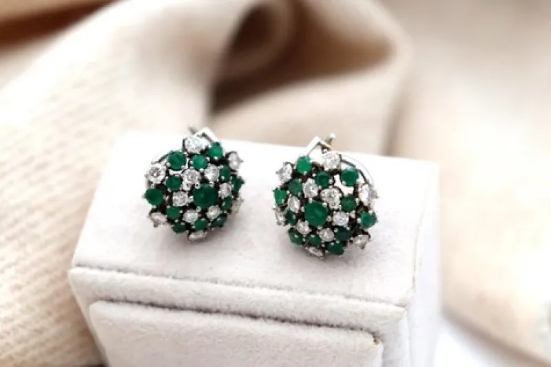 Pamono White Gold Shower-Shaped Earrings with Brilliant-Cut Diamonds, Set of 2> Earrings