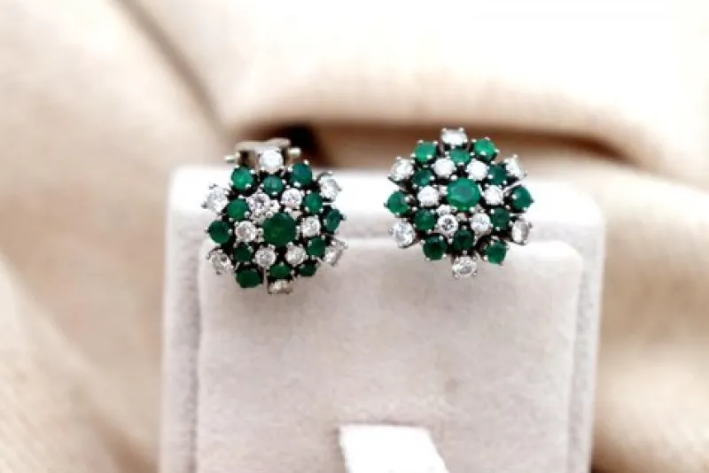 Pamono White Gold Shower-Shaped Earrings with Brilliant-Cut Diamonds, Set of 2> Earrings