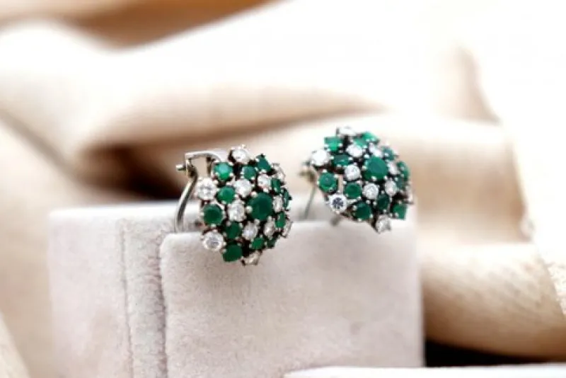 Pamono White Gold Shower-Shaped Earrings with Brilliant-Cut Diamonds, Set of 2> Earrings