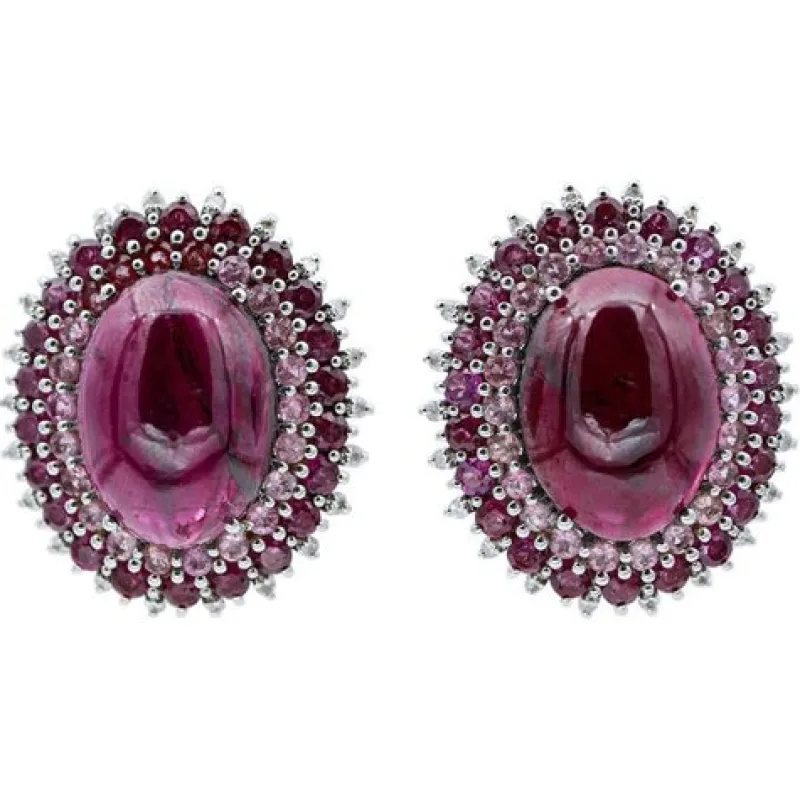 Pamono White Gold Stud Earrings with Garnets, Tourmaline and Diamonds, Set of 2> Earrings
