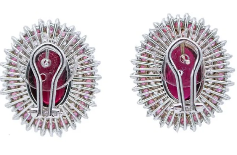 Pamono White Gold Stud Earrings with Garnets, Tourmaline and Diamonds, Set of 2> Earrings