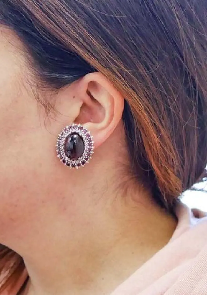 Pamono White Gold Stud Earrings with Garnets, Tourmaline and Diamonds, Set of 2> Earrings