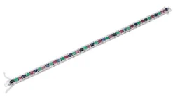 Pamono White Gold Tennis Bracelet with Emeralds and Rubies and Sapphires and Diamonds