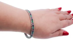 Pamono White Gold Tennis Bracelet with Emeralds and Rubies and Sapphires and Diamonds