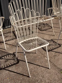 Discount Pamono White Painted Wrought Iron and Metal Bistro Chairs and Sofa in the style of Mathieu Matégot, France, 1950s, Set of 5