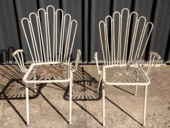 Discount Pamono White Painted Wrought Iron and Metal Bistro Chairs and Sofa in the style of Mathieu Matégot, France, 1950s, Set of 5