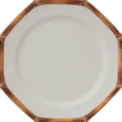 Pamono White Plates with Bamboo from Este Ceramiche, Set of 6