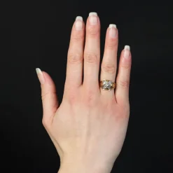 Pamono White Sapphires and 18 Karat Rose Gold Feather Clover Ring, 1960s> Rings
