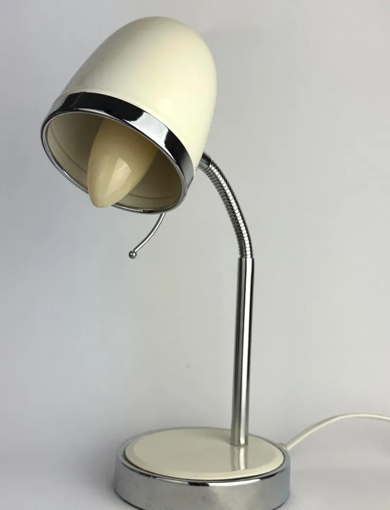 Outlet Pamono White Space Age Table Lamp with Chrome Flex Arm, 1970s
