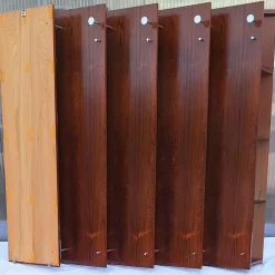 Pamono Wide German Teak Wall Coat Rack with Chrome-Plated Metal Hooks, Small Integrated Shelf and Removable Mirror, 1970s><noscript><img width=