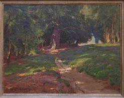 Pamono Wilhelm Feldmann, Forest Landscape Bathed in Sunlight, 1900, Oil Painting><noscript><img width=