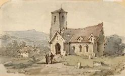 New Pamono William Burgess of Dover, Country Church with Figures, 1829, Watercolour