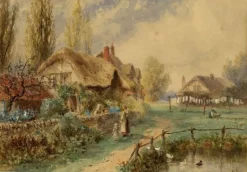 Hot Pamono William Henry Harford, Thatched Cottage Scene, Early 20th Century, Watercolour