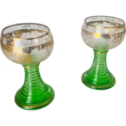 Pamono Wine Glasses in Green Gilt Color, France, 1940s, Set of 2